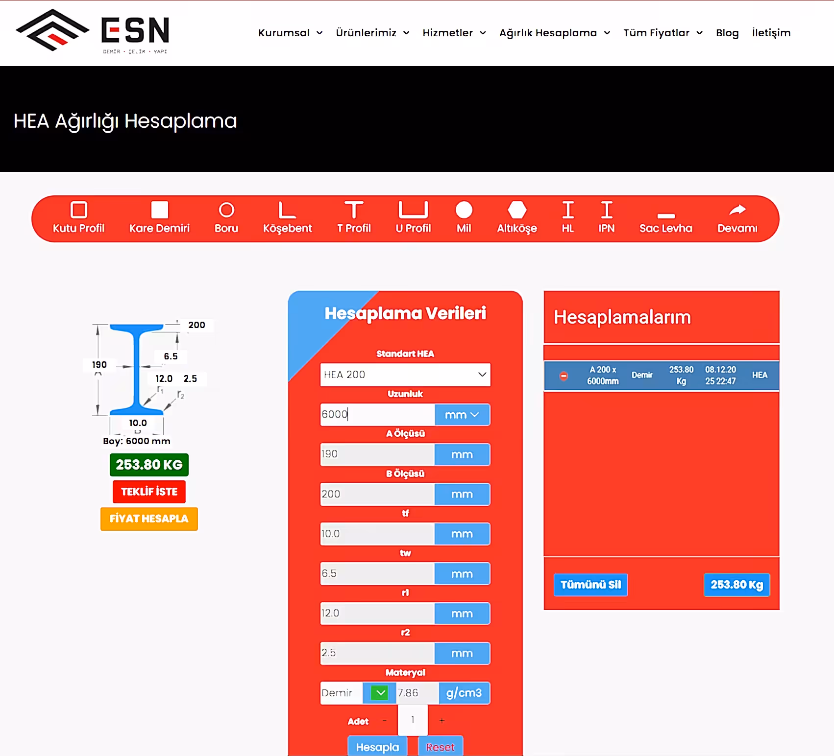 esn agirlik olcu tablosu